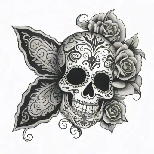sugar skull with initials rb, mb, sb, jb, kb, zb, hb, tb tattoo design idea