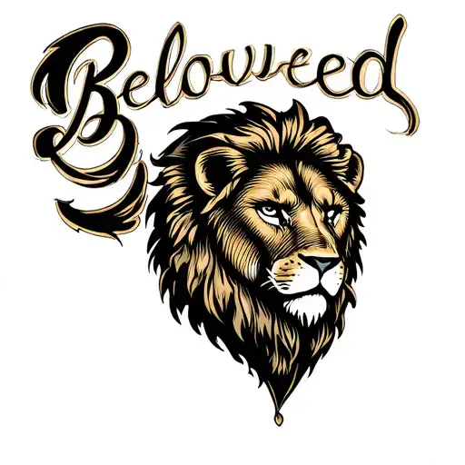 "Beloved " lion head tattoo design idea