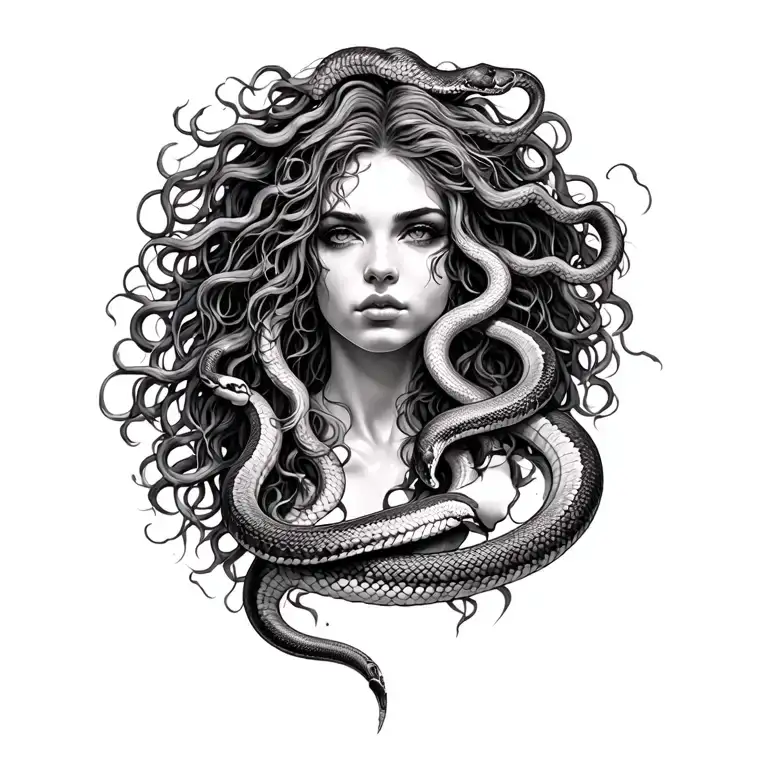 woman gorgon medusa with snake hair tattoo design idea