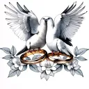 doves, wedding rings intertwined tattoo design idea