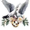doves, wedding rings intertwined tattoo design idea