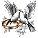 doves, wedding rings intertwined tattoo design idea