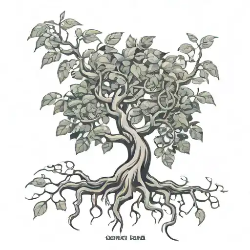 money tree, the tree needs to be "Yggdrasil" and the branches money. below ne"money trees is the perfect place for shade tattoo design idea