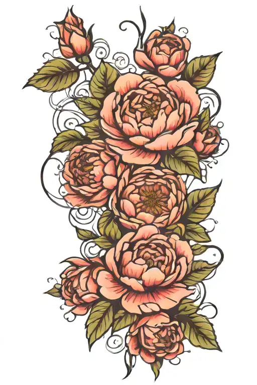 peonies and climbing roses tattoo design idea