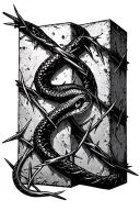 "N" barbed wire, snakeskin, concrete cubes tattoo design idea