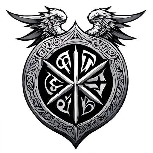 Nordic Valkyrie warrior runes shield tattoo design idea
