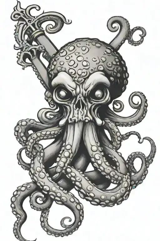 octopus holding a trident forarm band tattoo design idea