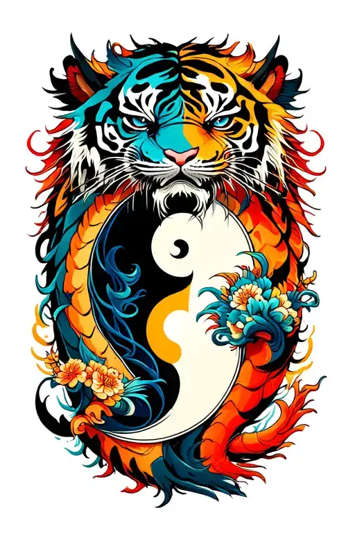 ying yang family tiger dragon martial arts tattoo design idea