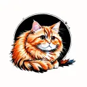 orange fluffy cat with a pompom tail feathers tattoo design idea