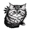 orange fluffy cat with a pompom tail feathers tattoo design idea