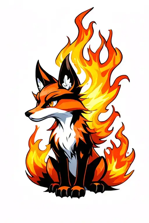 1. Demonic Fox (Cunning, Agility, Magic) • Form: A sharp-faced fox with three (or nine) tails covered in fire. tattoo design idea