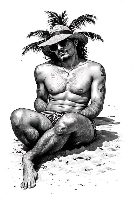 Beach bum relaxing tattoo design idea