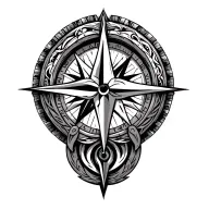 Create a line work Viking compass using symbols for protection, wisdom, and knowledge from both the Aztec and Viking  tattoo design idea