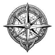 Create a line work Viking compass using symbols for protection, wisdom, and knowledge from both the Aztec and Viking  tattoo design idea