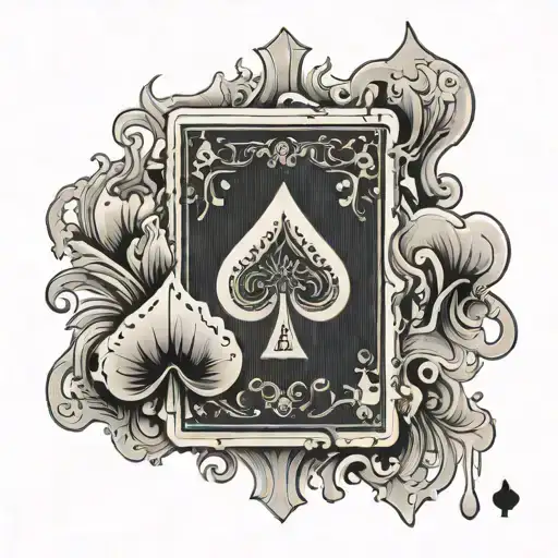 an ace of spades playing card that is dripping blood and ithe card is on fire tattoo design idea