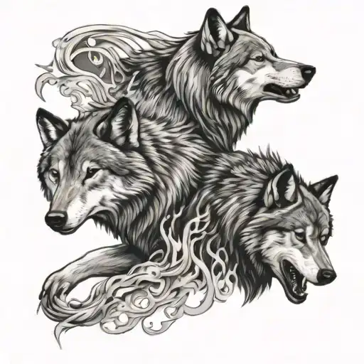 2 Wolves tattoo design idea