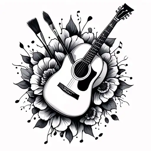 memorial tattoo with paint brushes and music, says forever 25 tattoo design idea