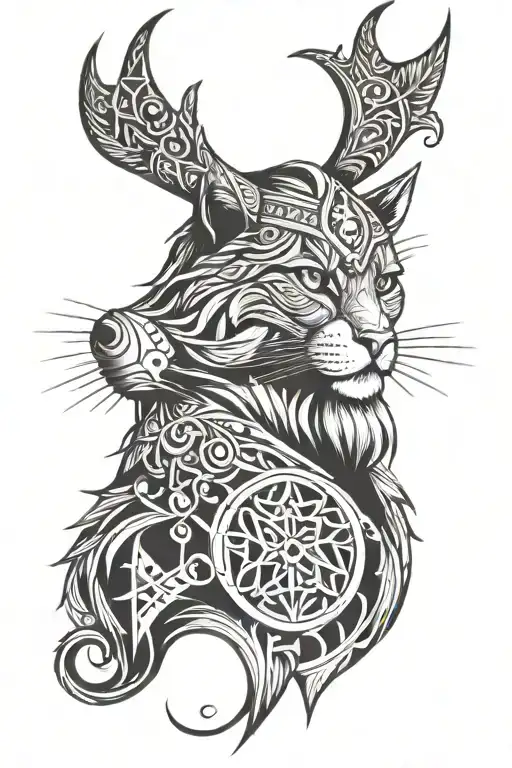 denmark, viking,freya, delicate, cat, runes tattoo design idea