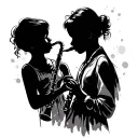 boy and girl playing clarinet silhouette tattoo design idea