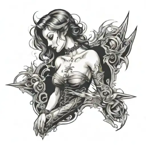 femdom figure in leather tattoo design idea