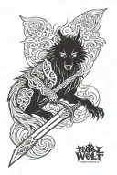 Tribal wolf, sword, demon tattoo design idea