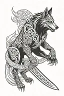 Tribal wolf, sword, demon tattoo design idea