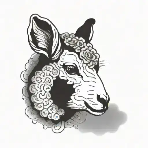 cute symmetrical lamb face made with fine line clouds tattoo design idea
