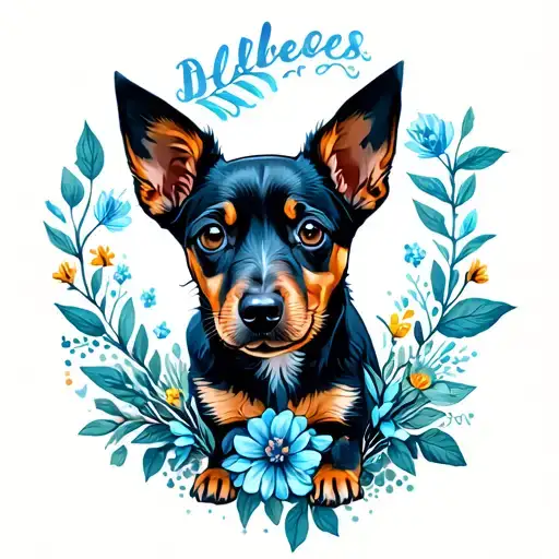 blue heeler daschund surrounded by elements tattoo design idea