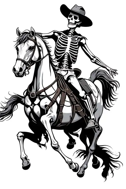 skeleton cowboy riding skeleton horse jumping tattoo design idea