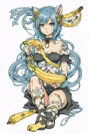 bondage catgirl blue hair holding a banana tattoo design idea