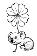 A five -leaf clover with a large stem, in which a small koala grabs the stem tenderly tattoo design idea