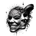 smile now cry later mask tattoo design idea