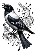 magpie and musical notes swirling tattoo design idea