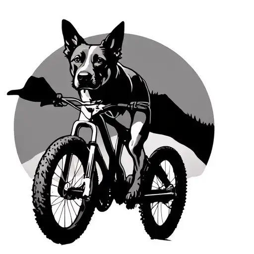 Mtb, trail dog running alongside tattoo design idea