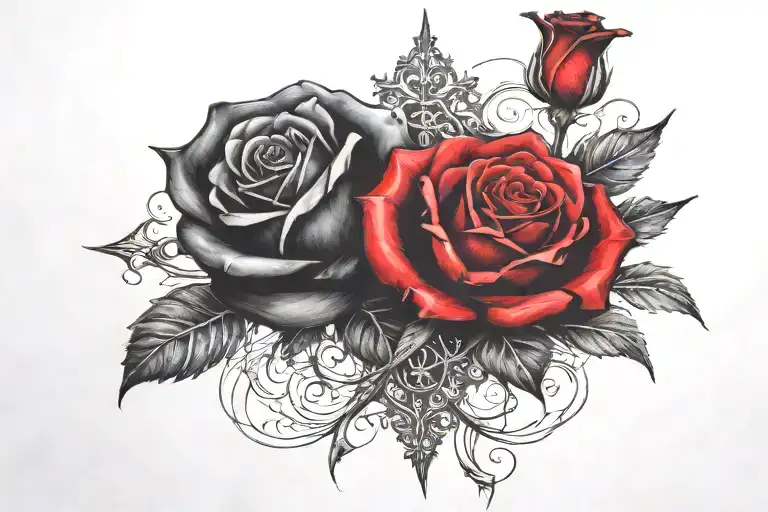 two rose wrapped one black one red  tattoo design idea