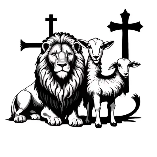 the lion and the lamb 3 crosses tattoo design idea