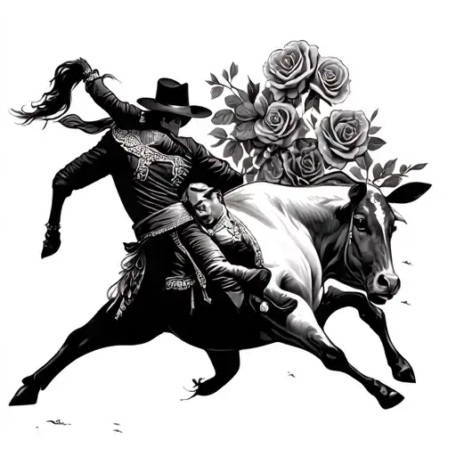 Spanish bullfighting with salsa and roses and matador and Spanish theme, dark full sleeve tattoo tattoo design idea