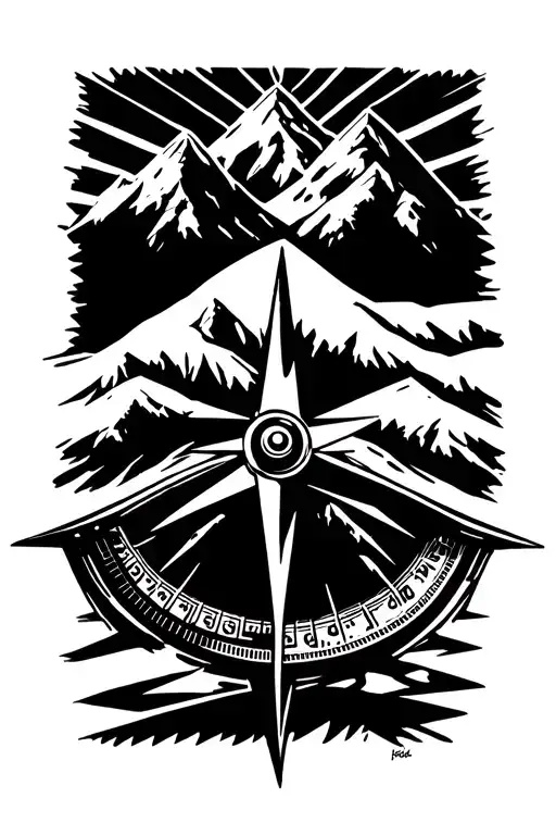 Compass / mountain / road / racing bike tattoo design idea