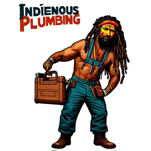 "Indigenous Plumbing " "Indigenous Plumbing " dreadlock painted face Native American plumber holding a toolbox tattoo design idea