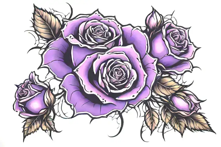 roses purple neon colors tattoo design idea