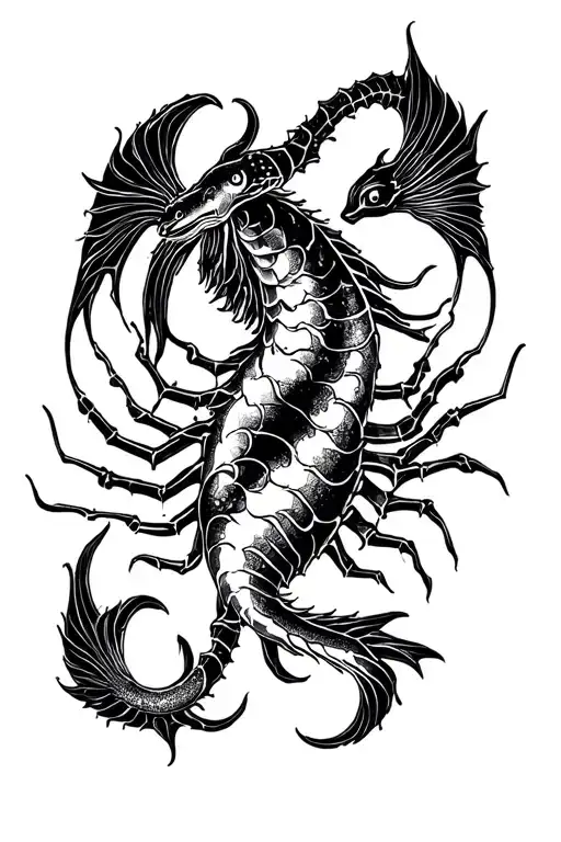 pisces and scorpio zodiac sign incorporated tattoo design idea