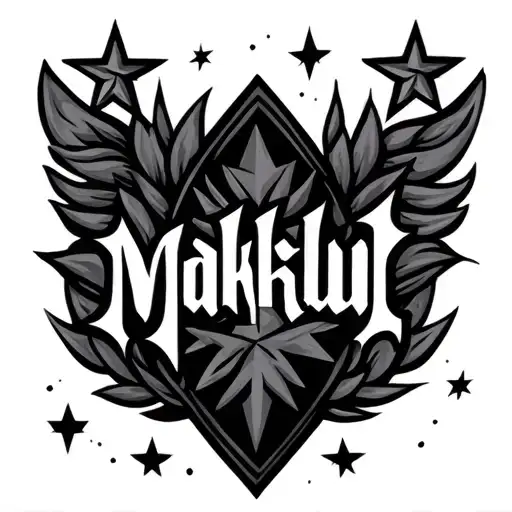 The word 'Maktub' written above stars tattoo design idea