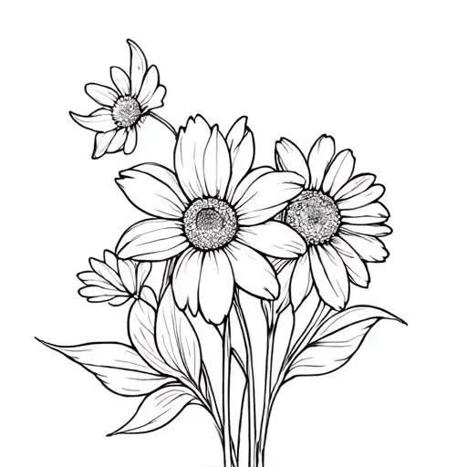 Chrysanthemum Daffodil Daisy bouquet tattoo fine line tattoo design idea