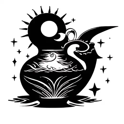 water bearer vase with moon sun and stars tattoo design idea