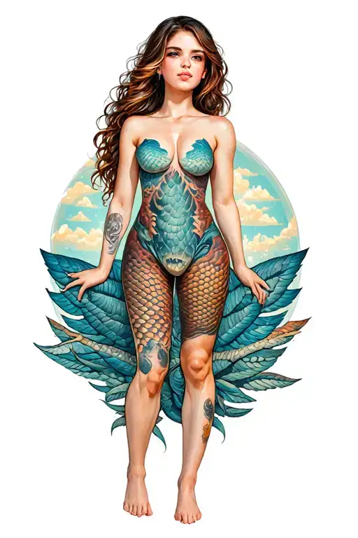 Girl and full -length scales tattoo design idea