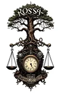 "Rossi " "Rossi " "Rossi " harley knuckleheads engine, tree of life, libra scales, time intertwined tattoo design idea