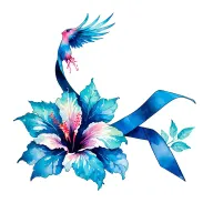 phoenix rising, breast cancer ribbon, pcos ribbon, chronic small vessel disease ribbon, hibiscus flower tattoo design idea