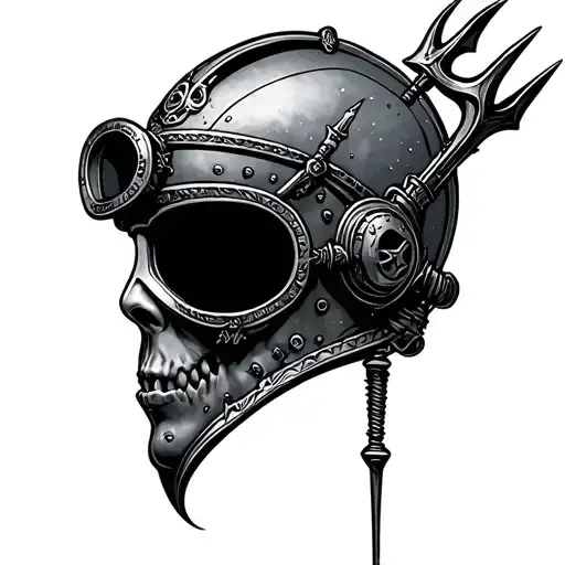 Trident of Poseidon diver helmet tattoo design idea