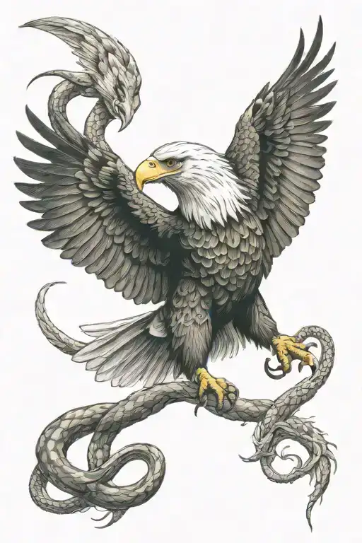 eagle hunting a snake tattoo design idea