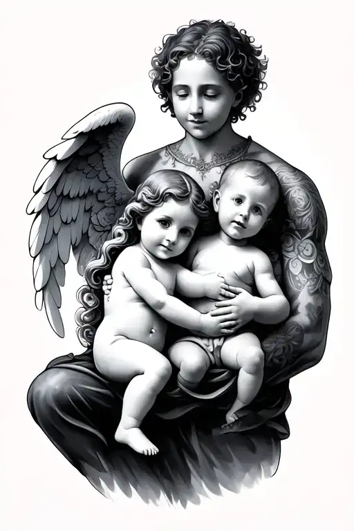 2 uncles and a baby angel tattoo design idea